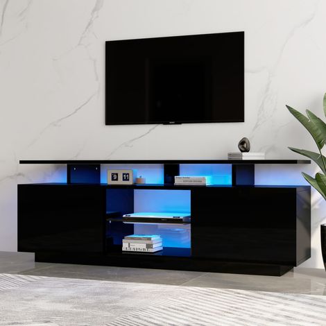 Mueble TV 140x35x55 cm negro con LED y 2 puertas para TV de 60 pulgadas (1/5)