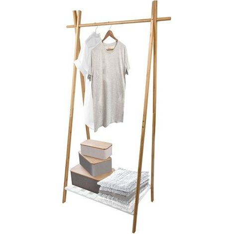 Perchero de bambú con estante MIA Madera y Blanco MSV (1/8)