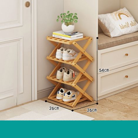 Porte-chaussures - Vertical Pliable Sans Installation - Structure En X - Bois Naturel - Pour Entrée Salon Placard - 2 à 6 Paires (1/5)