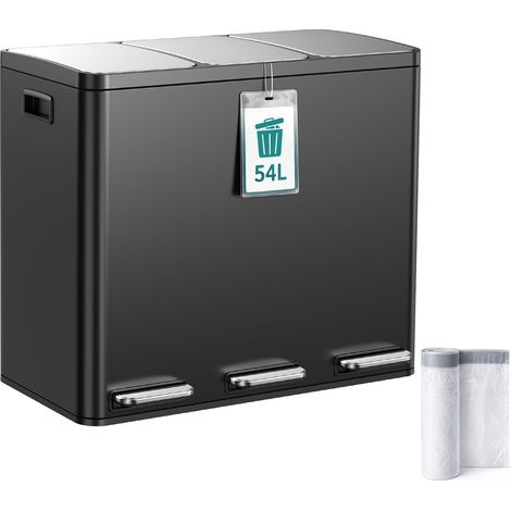 Poubelle Cuisine 54L, 3x18L, 3 Bacs Poubelle Tri Sélectif Noire (1/5)
