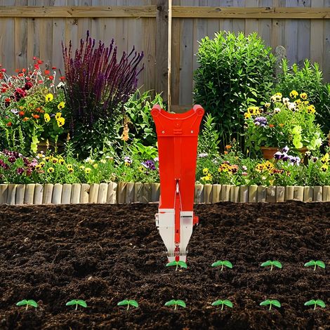 Semoir manuel portable 2 en 1 avec 5 formes, 1 à 3 graines - Quantité de semis réglable - Épandeur de plantes à double tonneau - Applicateur pour engrais pour légumes et légumes (1/5)