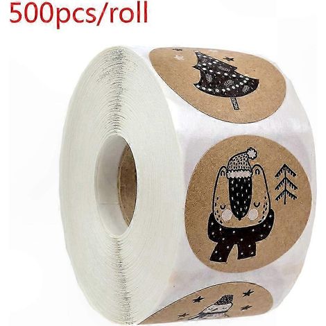 500 selbstklebende Weihnachtsetiketten mit Motiven von Weihnachtsbaum, Schneemann und Tieren, dekorative Siegel für Kartenbastelarbeiten und andere Bastelprojekte, Rolle mit 500 Stück (1/5)