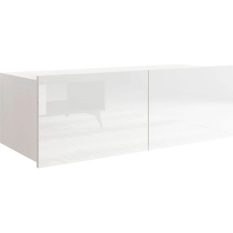 Meuble TV Remus I, Blanc + Blanc brillant, Le nombre de portes: 2, Nombre de tiroirs: 0, 100x37x43cm