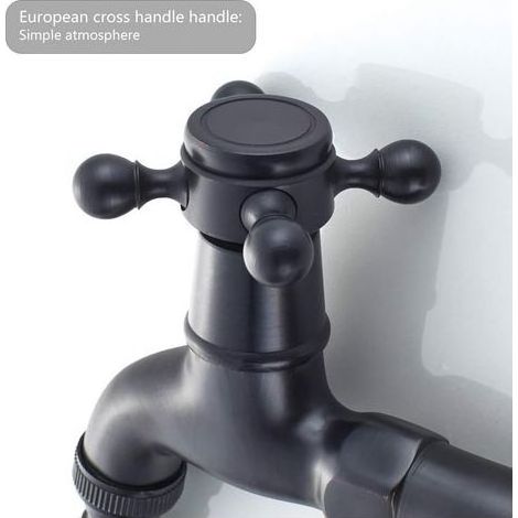 Robinet extérieur Robinet de Machine à Laver en Laiton avec Bec d'évier G1/2 - Robinet de Vadrouille à Poignée Croisée Antique pour Lavabo Jardin(Noir) (1/4)
