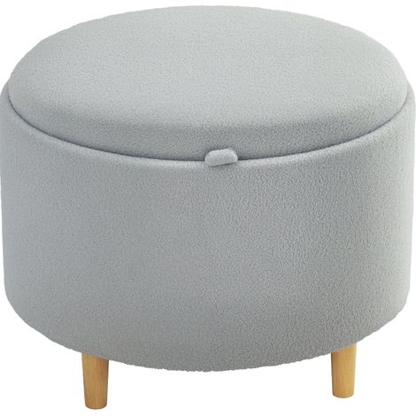 Pouf contenitore in Teddyfleece grigio con coperchio reversibile 56 x 56 x 42 cm (1/3)