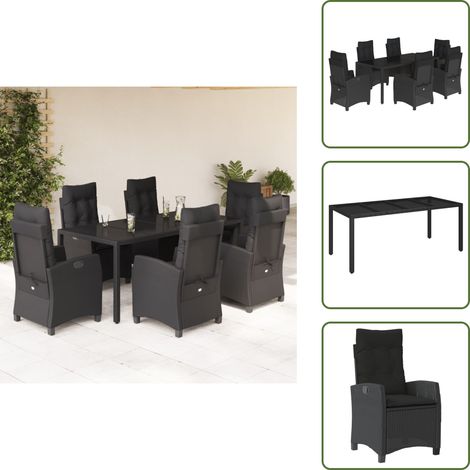 Poltrone da giardino - vidaXL Set da Pranzo da Giardino 7 pz Nero con Cuscini in Polyrattan - Rattan PE