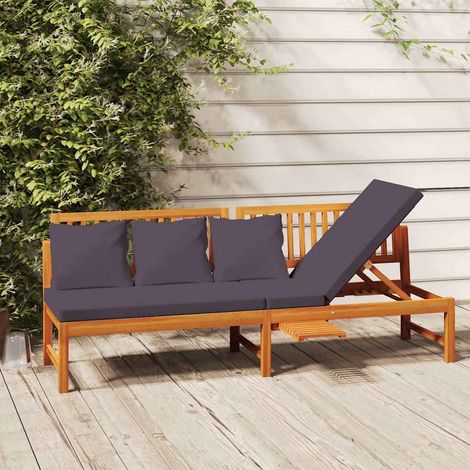 vidaXL Sofá cama con cojín madera maciza acacia gris 200x60x75 cm (1/5)
