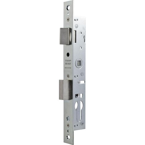 Serrure à encastrer pour profilés métalliques, axe 5 mm, finition blanc zingué, pêne réversible (1/3)