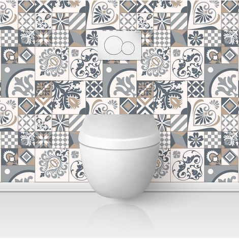 Crédence adhésive WC - Effet carreaux de ciment - 60x60 cm - Adhésif BRILLANT (1/3)