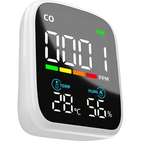 [JAMAIS UTILISÉ] Testeur CO portable affichage LED numérique, détecteur monoxyde de carbone multifonction, testeur température et humidité électrochimique, testeur qualité d’air domestique,de (1/4)