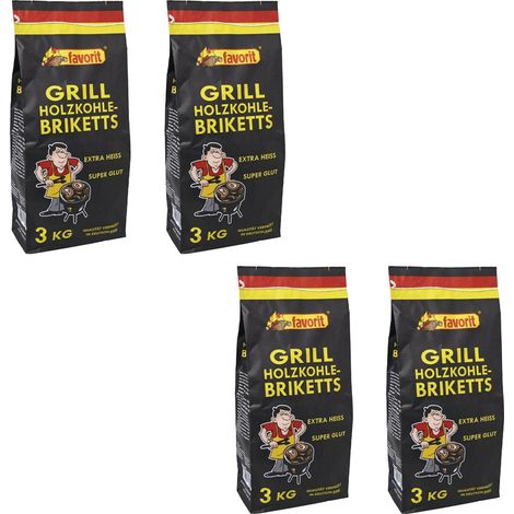 4x Favorit Grillbriketts 3kg Sack Holzkohlebriketts aus Holzkohlenstaub gepresst (1/2)