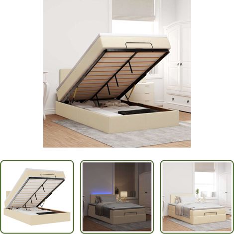 Matelas à ressorts ensachés -  Lit ottoman avec matelas et LED crème 120x190 cm tissu (1/5)