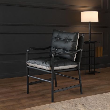 Fauteuil coloris noir en cuir métal 60 x 62 x 90 cm (1/5)
