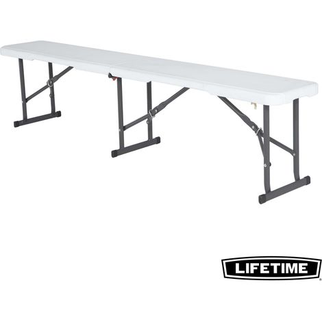 Lifetime – Banc enfant pliant blanc 183 x 42 x 29 cm – Acier et polyéthylène – Supporte jusqu'à 454 kg – Léger et compact pour rangement facile