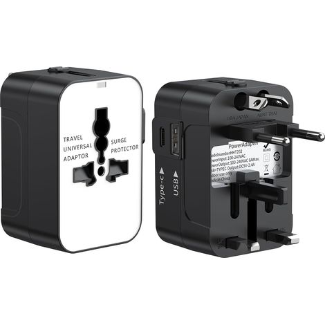 2 Pièces Adaptateur de Prise Voyage Universelle, Adaptateur International Prise avec 1USB et 1 USB C Ports pour France USA UK EU Japon Chine Australie Irlande Thaïlande Mexique Brésil 200 Pays (1/5)