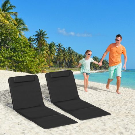 Strandliege Sonnenliege Gartenliege, klappbar, verstellbare Rücklehne, Seitentasche, 48 cm x 134 cm x 33-43 cm, Schwarz