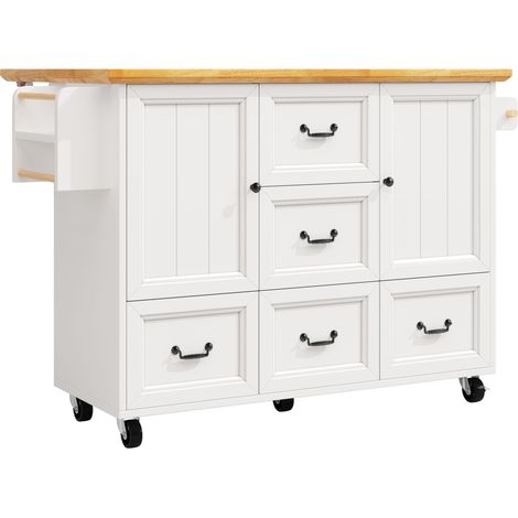 ELVMI Desserte de cuisine avec 2 portes, 5 tiroirs, étagères réglables, roulettes, porte-serviettes, 120 x 45 x 93 cm (1/5)