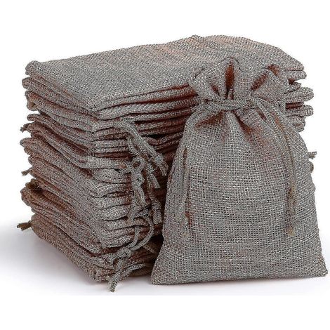 Lot de 20 pochettes cadeaux en lin et jute, sacs en toile de jute à cordon, pochettes à bijoux, rangement pour fêtes (1/5)