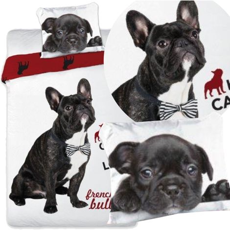 Ropa de cama juvenil 140x200 cm, algodón antialérgico con estampado de bulldog francés. (1/2)