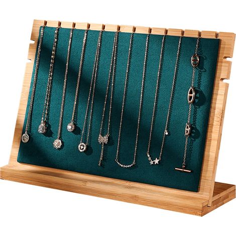 Porte bijoux bambou avec velours support décoratif et pratique pour 10 à 20 colliers à la maison ou en boutique (32 x 22 x 10 cm) (1/5)
