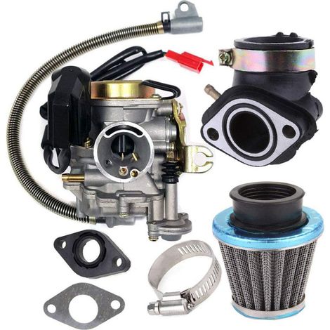 Carburador compatible con motor Taotao GY6 de 50 cc y 49 cc de 4 tiempos, colector de admisión y filtro de aire de 18 mm.