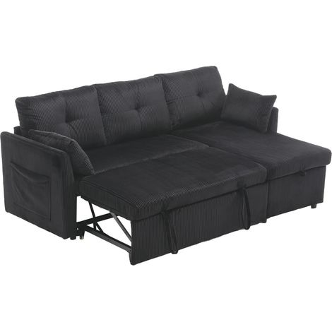 Divano letto modulare in ciniglia nera con contenitore e letto estraibile HOMVRA (1/5)