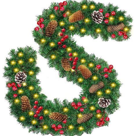 Guirlande de Noël,Guirlande Sapin Artificiel 2.7M,Guirlande Lumineuse Sapin Noel,Guirlande de Sapin,Guirlande de Noel Sapin avec LED,Guirlande de Rotin Artificiel,pour Décor Porte Cheminée (1/5)