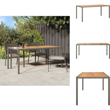 Gartentisch 190x90x75 cm Poly Rattan und Akazienholz Grau - Gartentisch - Esstisch - Außenmöbel - Terrassenmöbel - Balkonmöbel (1/5)