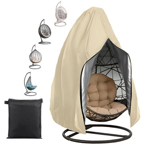 BUNTHAUS Housse de Chaise Suspendue Oeuf Suspendu Exterieur Jardin Bache de Protection 210D Oxford-Tissu Imperméable Anti-UV Housse de Protection Fauteuil Suspendu pour Patio (Beige,115x190cm) (1/5)