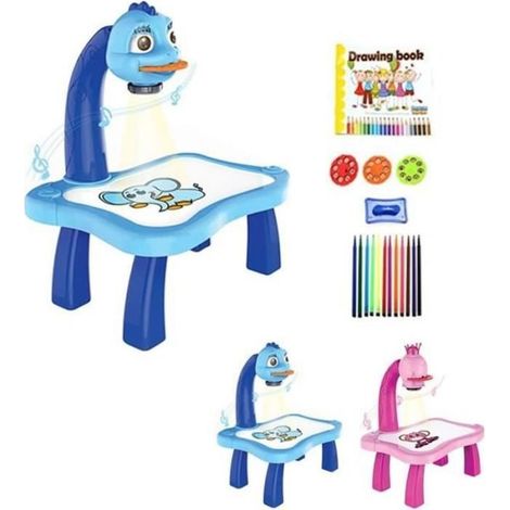 Table à dessin bleue avec projecteur LED intelligent pour enfants - Jouet de dessin et de peinture pour enfants