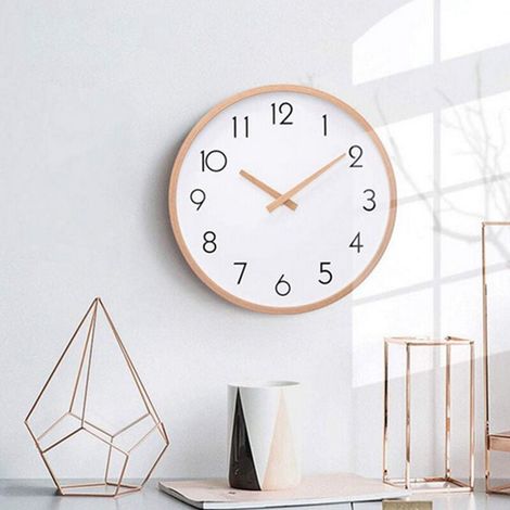 Horloge murale silencieuse, horloge sans tic-tac pour la maison, le salon, la chambre, l'école, horloge en bois massif (25,4 cm) (1/5)