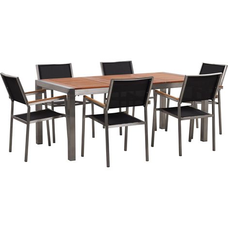 Set da Giardino Tavolo Legno Chiaro 6 Sedie Struttura Acciaio 180 x 90 cm Grosseto (1/5)