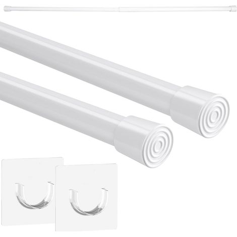 2 barre de douche sans foret porte tringle à rideau en acier inoxydable tringle à rideau rétractable, 71-115cm multifonction tringle à manteau tringle à nid de chat (Blanc) (1/5)