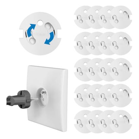 Lot de 20 caches prises bébé – Protection électrique adhésive 3M – Mécanisme tournant pour sécurité enfant – Compatible prises type E - 20Pcs (1/5)