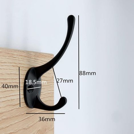Perchero pared 36 mm aleación zinc – 2 ganchos – Para toallas y ropa – Diseño moderno – Para baño, cocina o recibidor