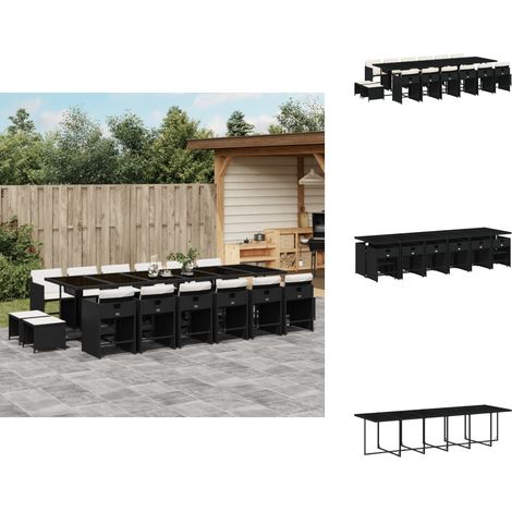 17-tlg. Garten-Essgruppe mit Kissen Schwarz Poly Rattan - Garten Essgruppe - Garten Essgruppen - Outdoor Essgruppe - Terrasse Essgruppe (1/5)