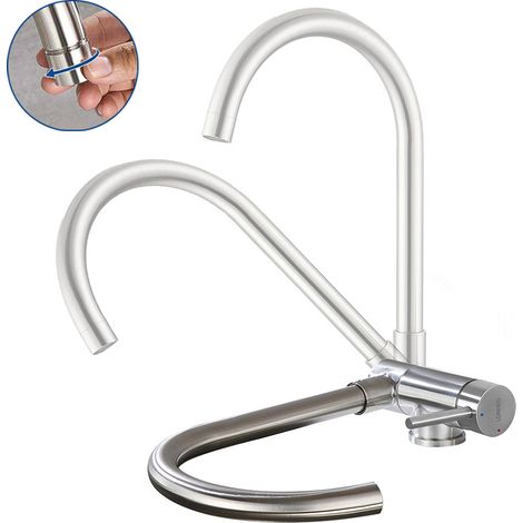 Lonheo Grifo de Cocina Plegable 90+Giratorio 360, Grifo Cocina Abatible de Acero Inoxidable, Fregaderos Monomando de cocina con Aireador desmontable (1/5)
