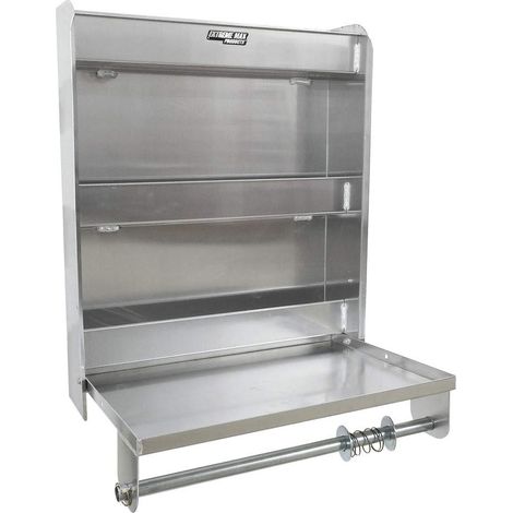 Armoire de Station en Aluminium avec Plateau de Travail Rabattable et Porte-Serviettes en Papier pour remorque de Course, Magasin, Garage, Rangement, Argent (1/5)