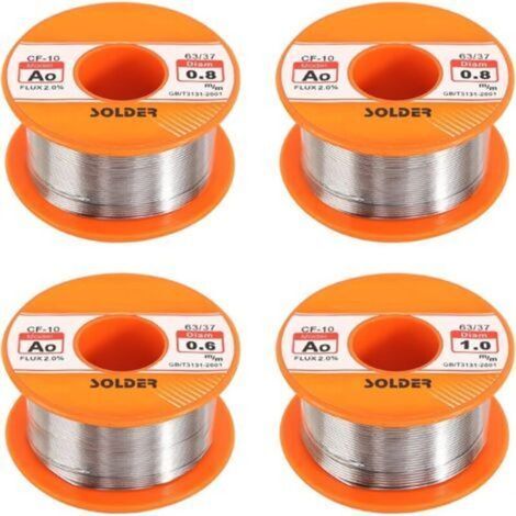 Lötdraht, 4 Rollen, 50 g – Elektrolytisches Lötzinn mit integriertem Flussmittel – Durchmesser 0,6/0,8/1 mm – Zum Elektroniklöten (1/5)