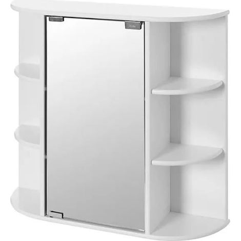 Meuble de rangement salle de bain avec miroir en MDF coloris Blanc - Longueur 59 x Profondeur 16 x Hauteur 58 cm (1/3)