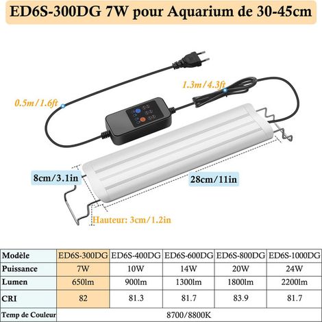 Éclairage LED Aquarium avec Minuteur Automatique Rampe Lumineuse Spectre Complet pour Plantes et Poissons Support Extensible