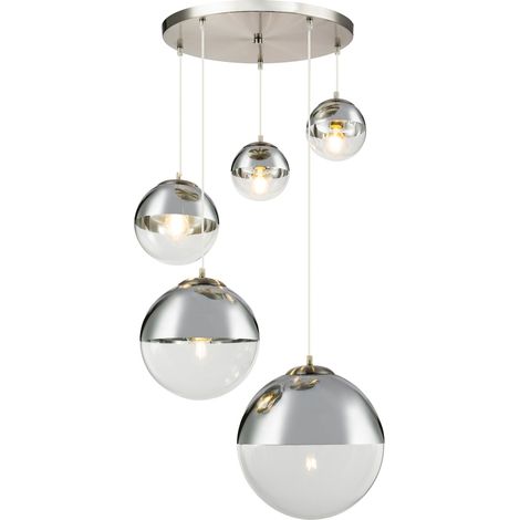 Pendelleuchte VARUS 5-flammig Glaskugeln Design in Chrom & Klarglas, Ø 65cm