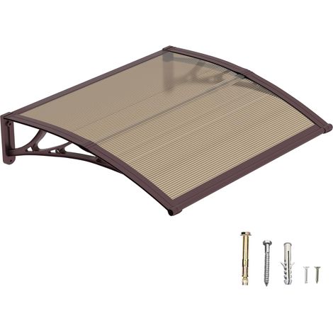 Auvent de Porte d’Entrée 80 × 120 cm, Marquise en Polycarbonate Transparent, Toit de Protection Résistant Contre la Pluie et Les Rayons UV, Gris pour Maison et Entrée (1/5)