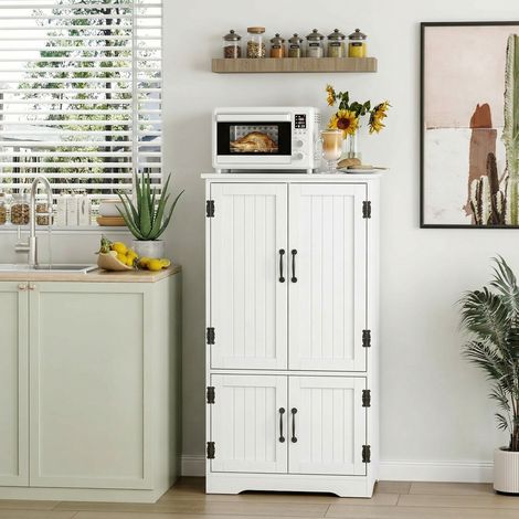 Buffet de cuisine armoire de cuisine contemporaine multi-rangements 2 placards 3 étagères 60 x 30 x 123 cm blanc (1/5)