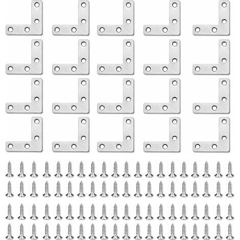 20Pcs Équerre de Fixation en Acier Inoxydable, Équerre d'Assemblage 60 x 60mm, Équerres d'angle 90°, Équerre Plate Métal pour Rangement Chaises en Bois et Construction, avec Vis Fournies (1/5)