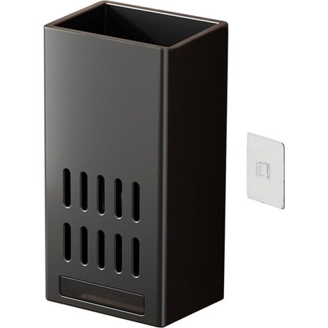 Porte-cuillères et fourchettes pratique, installation facile sans perçage, boîte de rangement pour baguettes avec égouttoir, support mural noir