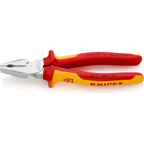 KNIPEX 02 06 200 High Leverage Combination Pliers insulated with multi-component grips, VDE-tested chrome-plated 200 mm