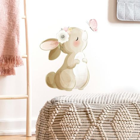 Stickers Muraux Mignon Lapin Autocollant Mural Lapin Baiser Papillon Décoration Murale pour Enfants Filles Chambre Décoration Salon (1/5)