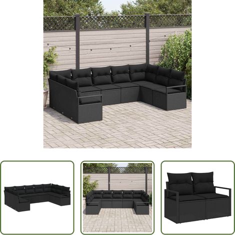 vidaXL Poly Rattan - Sofa Set mit Kissen 9 pcs Schwarz Poly Rattan (1/5)