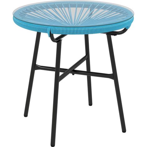 Table Basse Ronde Jardin Résine Rotin Métal Verre Trempé Ø50 X 50H Cm (1/5)